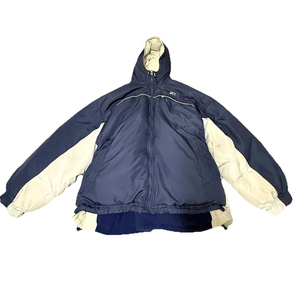 Vintage Starter Mens 3XL Reversible Down Jacket Navy White Hooded
